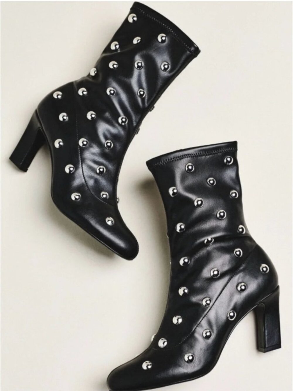 NWT Anthropologie Maeve Studded Stretch Black Ankle Boots Silver Studs